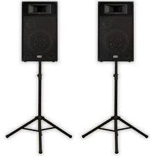 Acoustic Audio BR12 Passive 12" Speaker Pair and Stands DJ PA Karaoke Speakers