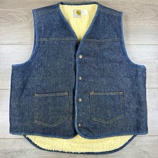 Vintage Carhartt Sherpa Fleece Lined Jean Vest Men  s Large Blue Dark Wash Denim
