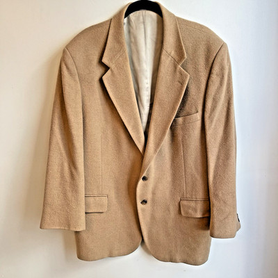 Vintage 80s Club Room 100% Camel Hair Tan Two Button Blazer Jacket Size 46 R