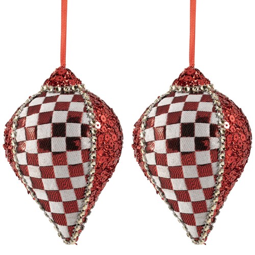 Northlight Pailletten und kariert Träne Weihnachtsschmuck - 4,75" - rot - Bild 5 von 8