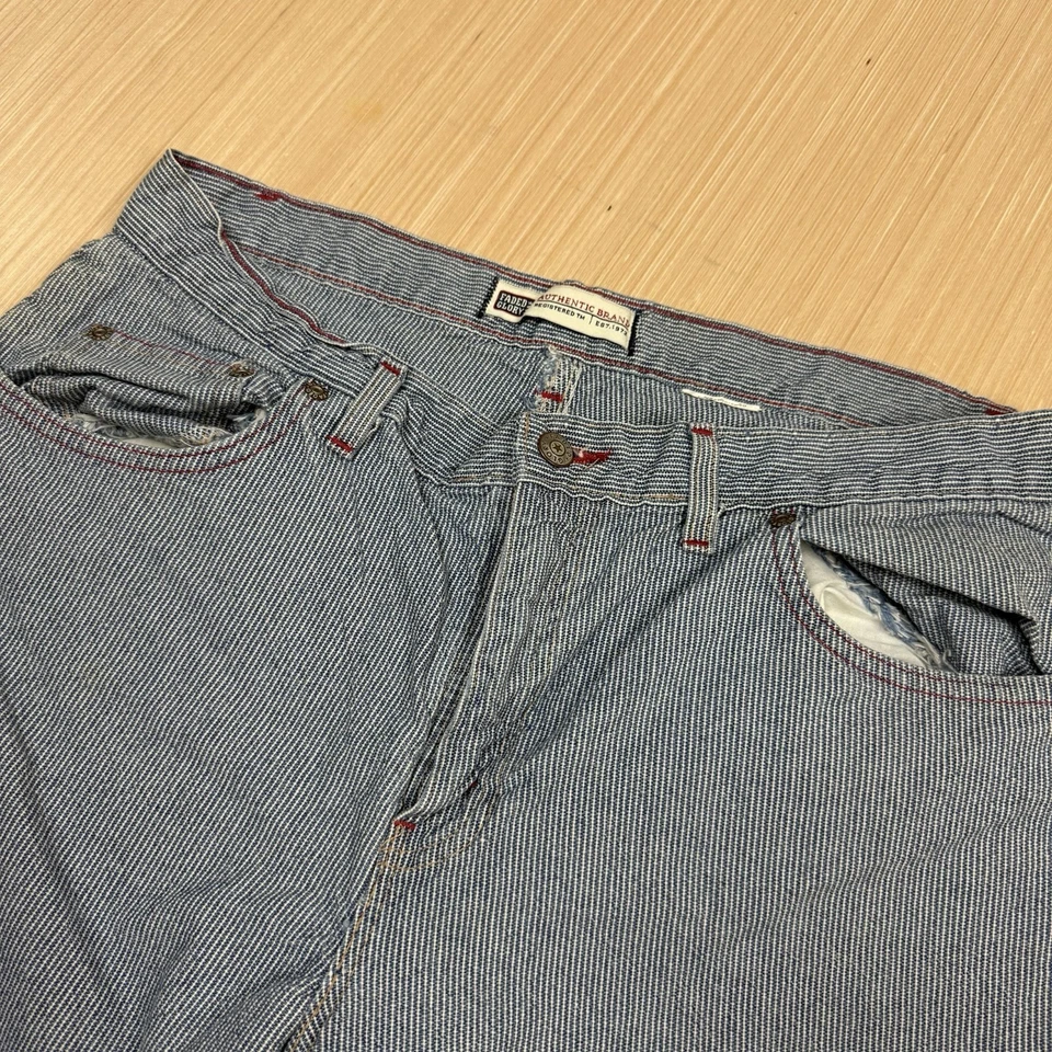 Vintage Y2K Faded Glory Jean Shorts Hickory Striped Engineer Waist 36 Women’s - Image 4 of 4