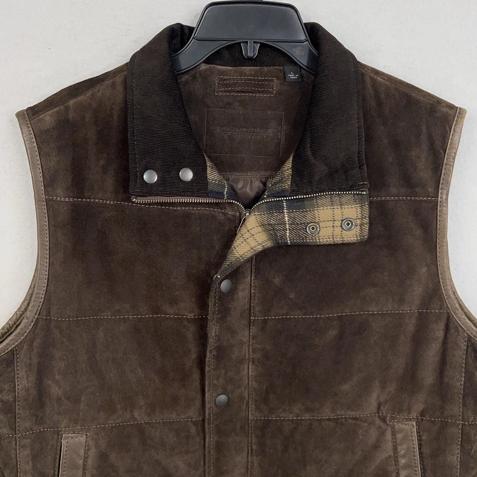 Roundtree Yorke Vest Mens Large Brown Suede Leather Corduroy Collar Outdoor - Image 2 of 4