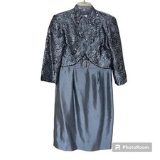 David's Bridal 2-Piece Dress Set Gray Sequin Jacket Sleeveless Dress Size 6