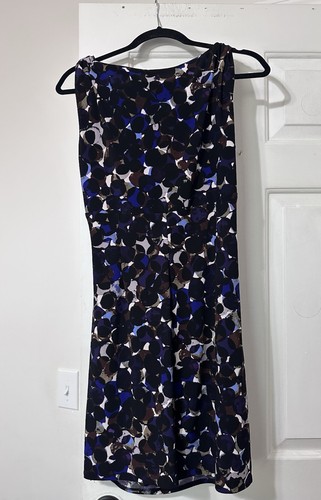 LAUREN RALPH LAUREN Sheath Dress Size 2 Ruched Sleeveless Blue White Stretch Mid - Picture 2 of 4
