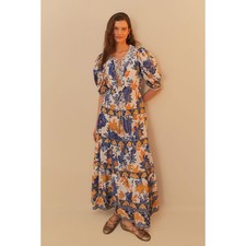 NEW NWT Farm Rio Off-White Summer Flowers Beaded Tassels Maxi Dress Size S
