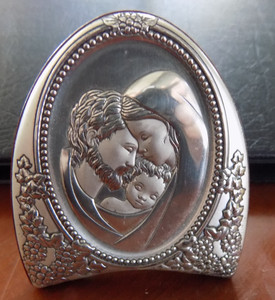 Argento 925% Jesus, Mary, Joseph in Silver on a Wooden Stand Italian?