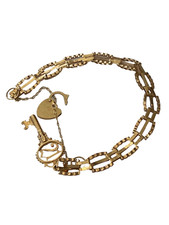 9 Carat Gold 3 Bar Gate Bracelet With Heart Padlock And 21 Key  5.36 Grams 14 CM