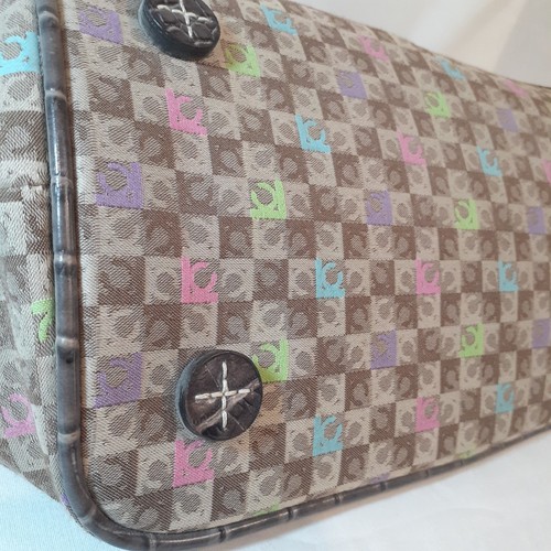 Borsa a mano grande Liz Claiborne marrone rosa verde blu a scacchi 14x12 nuova con etichetta - Foto 8 di 13