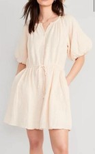OLD NAVY WOMENS MINI POET DRESS 100% COTTON WAIST-DEFINED COOLING OASIS SIZE L