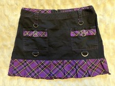 Vintage TRIPP NYC Black/Purple Plaid Mini Skirt Zip Pockets Cotton Twill Size S