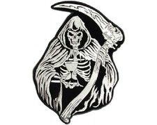 Large REAPER SKULL with HOURGLASS 9" x 12" iron on back patch 3587 Biker L12 
