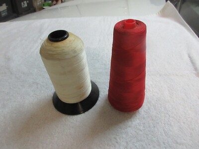 Spools of Thread , Vintage , 2 Spools (White and Red) , White 100% Nylon
