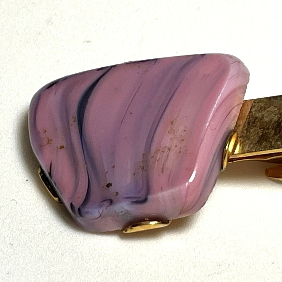 Clip de barra de corbata vintage pulido ágata rosa tono dorado Foto 3 de 4