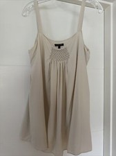 EILEEN FISHER Tank Top Smocked Ivory Lined Georgette Sleeveless Silk-S