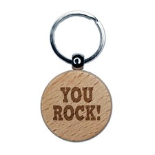 You Rock Teacher School Engraved Wood Round Keychain Tag Charm