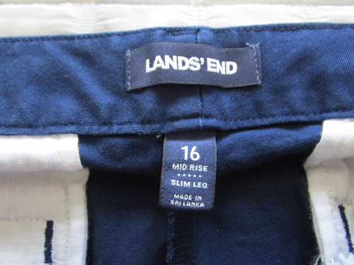 Pantalones Lands' End Azul Marino Tiro Medio Pierna Ajustada Mezcla Algodón Talla 16 Entrepierna 26" - Imagen 3 de 6