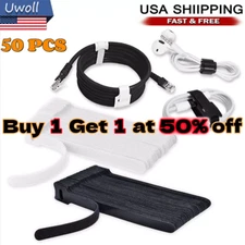 50-100 Cable Straps Black Wire Cord Hook Loop Ties Reusable Fastening Organizer