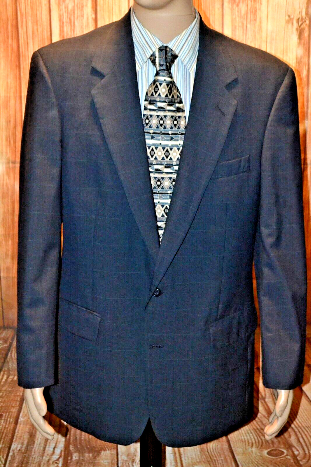 Vintage Burberrys Men Check Wool Navy Blue 2 Front Button Suit Sz 44L Wst 36x28 thumbnail 2