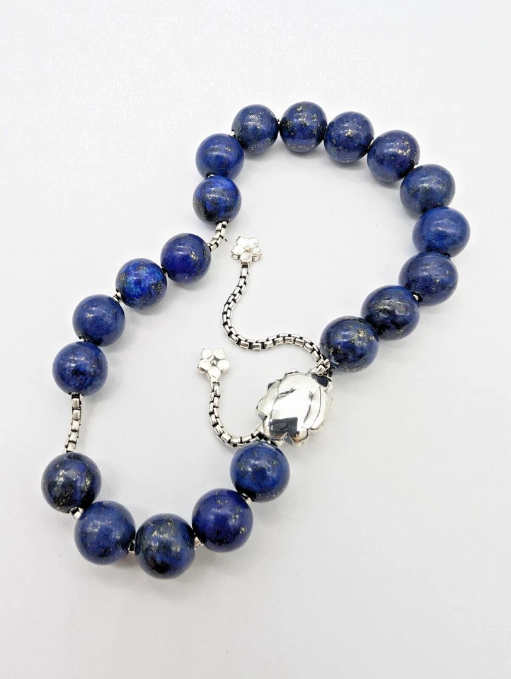Lapis Lazuli Bead Bracelet 925 Silver – Adjustable Fit & Custom Engraving - Image 4 of 4