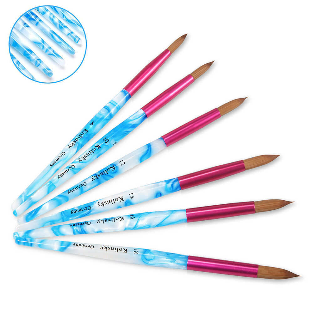 Acrylic Kolinsky Nail Brushes Blue And Pink Nail Art Brush Tool Sizes 8—18 Cuisine reunionnaise