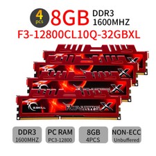 G.SKILL Ripjaws X 32GB 4x 8GB 240Pin PC RAM DDR3 1600 PC3-12800U Desktop Memory