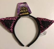 Kitty CAT EARS Pink  Black Sparkly HEADBAND Adults Halloween costume accessory