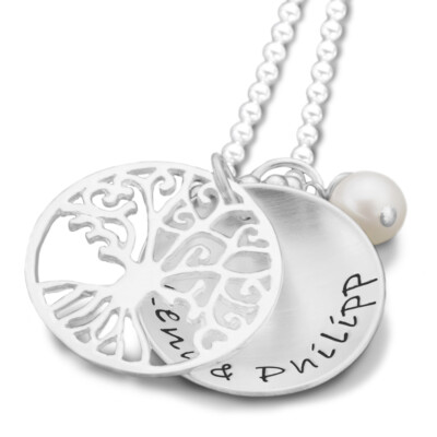 Partnerkette Gravur Namen TREE OF LOVE SMALL Silber Lebensbaum personalisiert