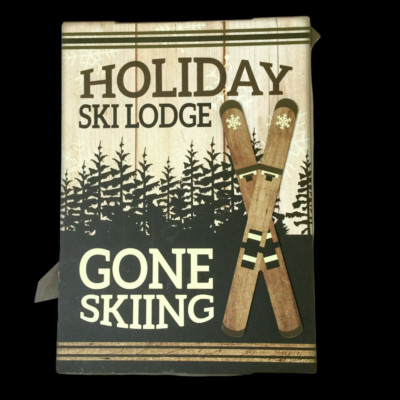 Wall Hanging Art Gone Skiing Decor Wood Sign Ski Lodge Stake 14'' x 10.25'' NEW