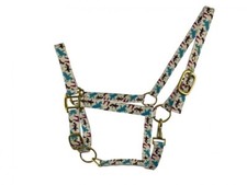 Horse size Adjustable 3 Ply NYLON HALTER w/ HORSE  RIDER PRINT Brass hardware