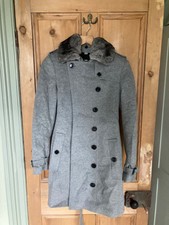 Burberry London Wool/cashmere Double Breasted Long Grey Ladies Coat Size Uk10