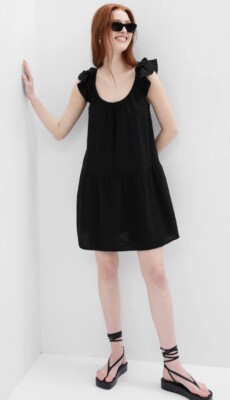 NWT Gap Women's Boho Crinkle Gauze Lightweight Black Mini Dress XXL Tall 18  | eBay