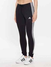 adidas Women's Black/White 3 Stripe Cotton Fleece Tapered Pants HZ5753 Size L