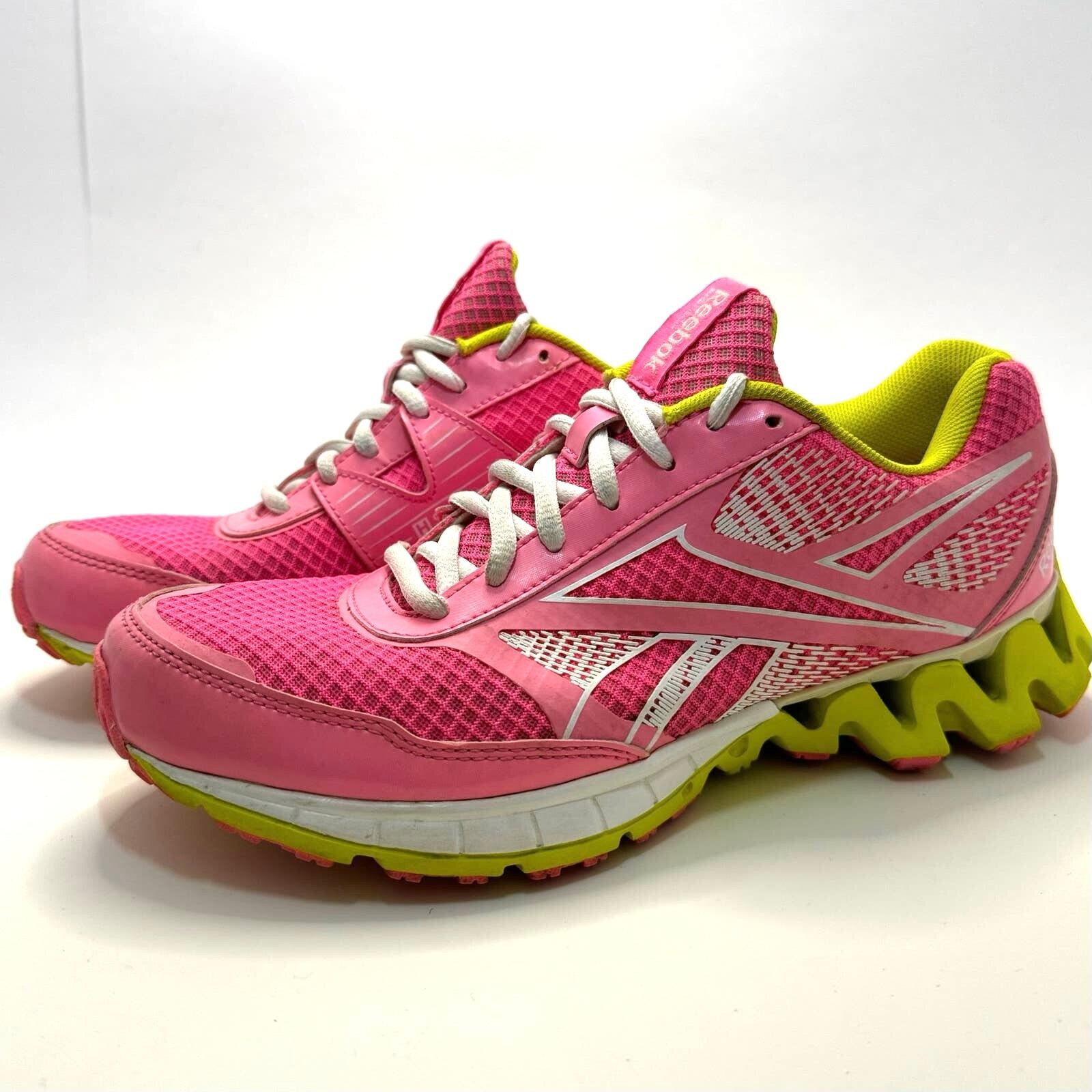 Reebok Running Shoes ZigTech H Strap Pink Yellow Mesh Womens Size 5 Fast Ship-image