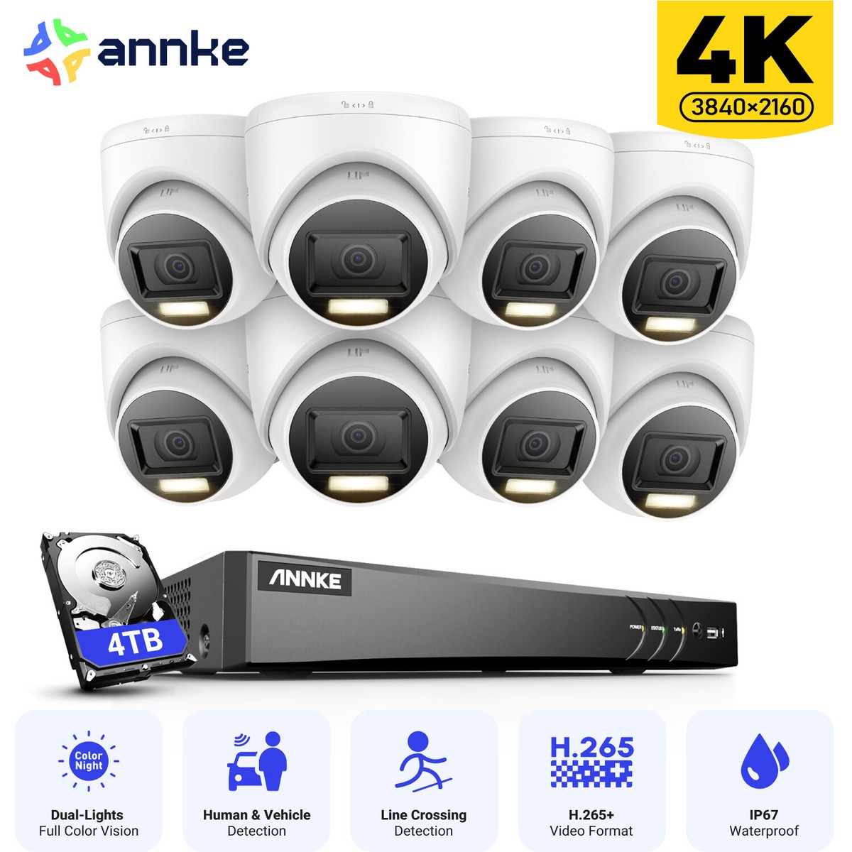 ANNKE 4K 8CH 5IN1 DVR HD 5MP 8MP CCTV Security Camera System AI