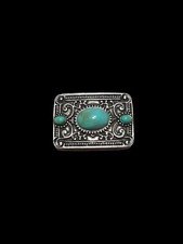 Womens Southwestern Style Silver Tone With Turquoise Engraved Belt Buckle 2of3