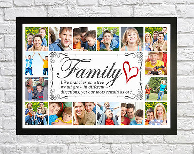 FAMILY TREE PHOTO/PICTURE COLLAGE MONTAGE FRAMED