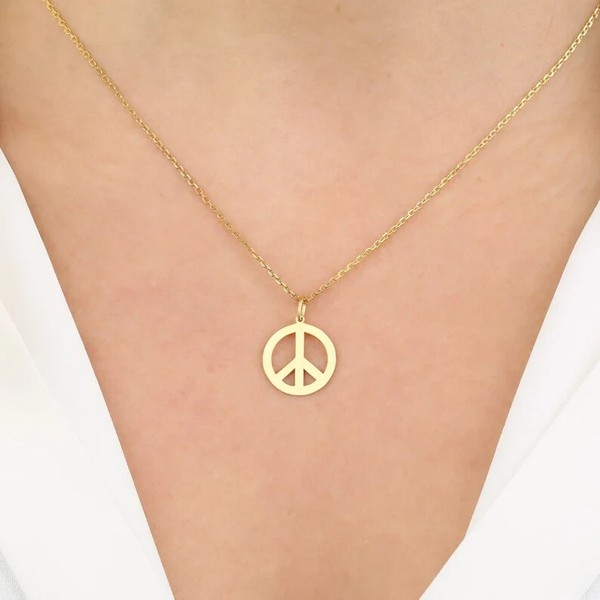 Alternate view of Spiritual Yoga Gift, Gift For Her Peace Symbol Pendant 14k Yellow Gold Plated