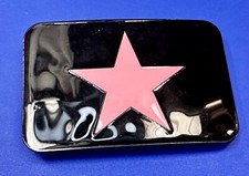 Simple Black Pink Star Novelty Statement Rectangular Belt Buckle by Buckle Rage
