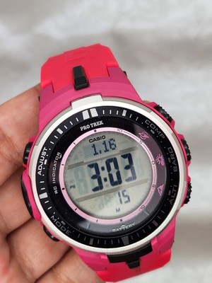Casio Pro Trek PRW-3000-4BCR Pink Digital Watch   Solar Powered, Triple Sensor