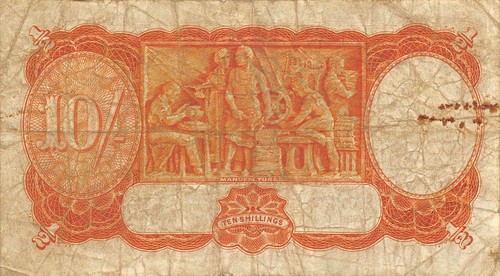 Australia 10 /- ND. 1942 P 25b Series F/50 Circulated Banknote JWUS - Picture 2 of 2