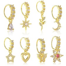 JELIEE 8 PCS Dangle Nose Ring Hoop Gold Rings Studs for 0.8mm,