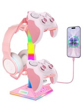 RGB Gaming Headphones Stand With 2 USB Ports Pink Headset 10 Light Modes