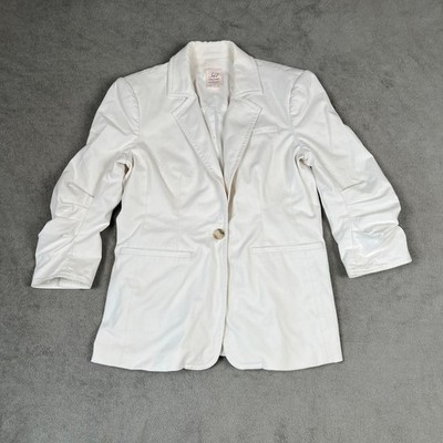 Cinq a Sept 5 a 7 Blazer Womens 2 White Button Cotton Stretch Jacket Tailored