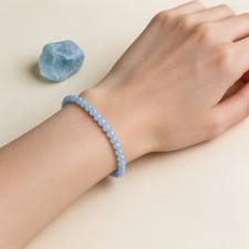Natural Aquamarine 4mm Beaded Stretch Bracelet 6.8Inch Healing Crystal Jewelry