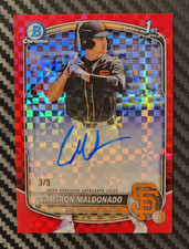 2025 1st Bowman Chrome Draft Cameron Maldonado Giants Refractor RED AUTO /5 SSP