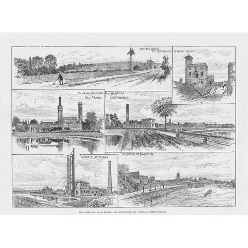 LONDON The Southwark and Vauxhall Water Company - Antique Print 1884