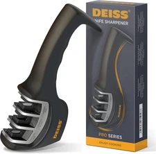 Deiss PRO 3-Stage Knife Sharpener – Restore, Hone & Polish Blades (Silver)    