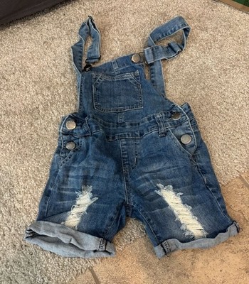 VIP Jeans Girls  Distressed Denim Short Overalls   Blue, Size 8 EUC