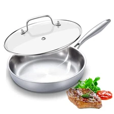 DELARLO 12" Tri-Ply Skillet, Stainless Steel, All Cooktops, Induction, Dishwa...