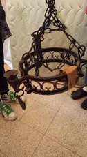 Antico lampadario ferro battuto Ø 60 H 90, giunti RIBATTINO pesante CASTELLO